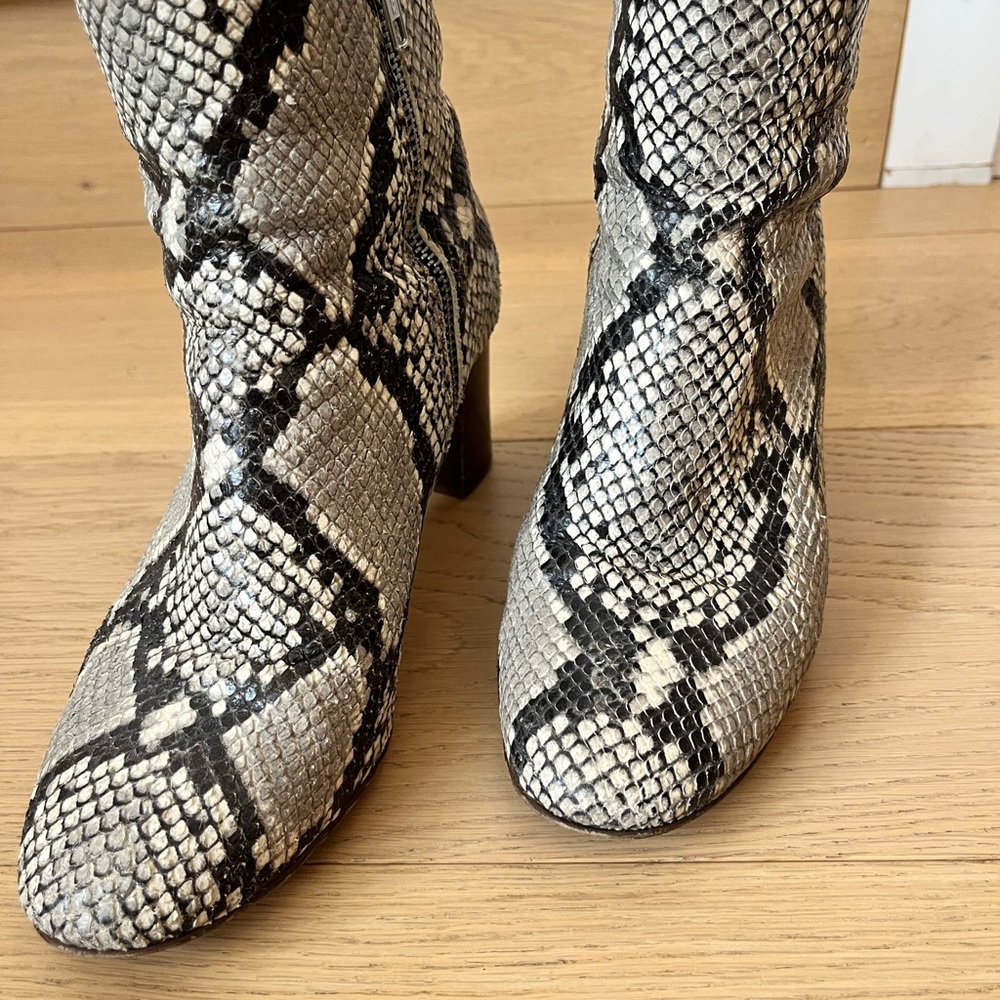 Python Snake-Embossed Leather Boots - Picture 4 of 8
